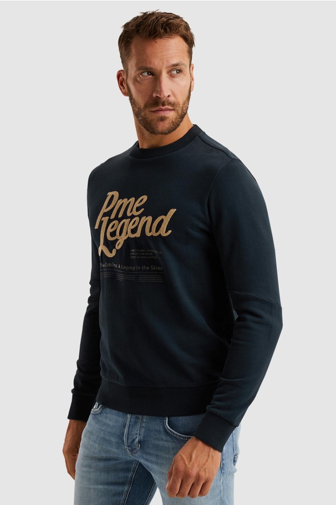 PME legend blauwe heren sweater | Model zijaanzicht