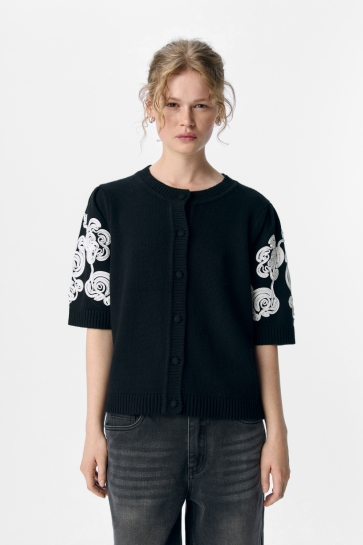 Object Vest OBJJANE 2/4 RE KNIT CARDIGAN 140 23047229 Black/White emb