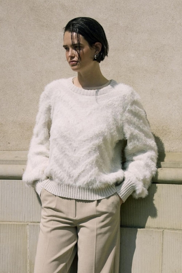 Object Trui OBJHOLLOW L/S RE KNIT PULLOVER NOOS 23047266 WHITE SAND