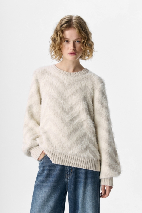 Object beige dames trui | Model vooraanzicht