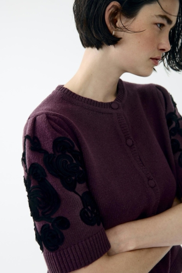 Object Vest OBJJANE 2/4 RE KNIT CARDIGAN 140 23047229 Mauve Wine/Black emb