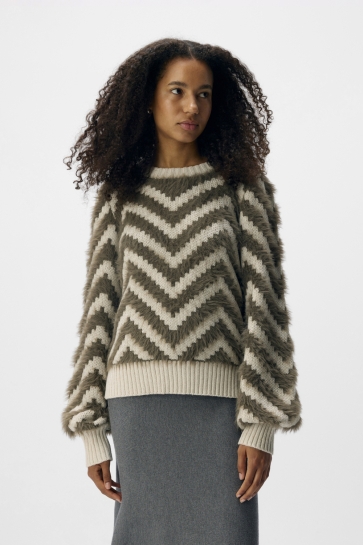 Object OBJHOLLOW L/S RE KNIT PULLOVER NOOS 23047266 WHITE SAND/MOREL