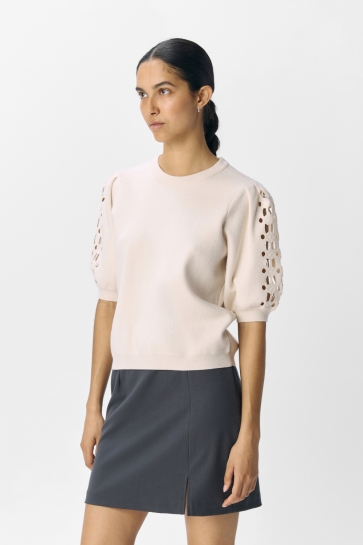 Object Trui OBJYUKI S/S RE KNIT PULLOVER NOOS 23047215 White Sand