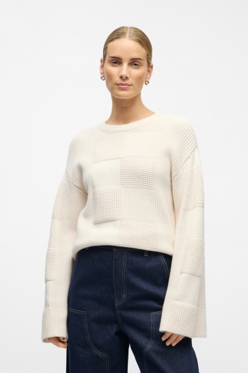 Object OBJENYA L/S LO KNIT PULLOVER 141 23047736 WHITE SAND/MELANGE