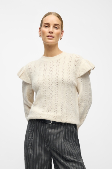 Object Trui OBJPAOLA L/S LO KNIT PULLOVER 141 23047250 WHITE SAND