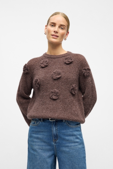 Object Trui OBJGITTA L/S RE KNIT PULLOVER 141 23047856 SEAL BROWN/MELANGE