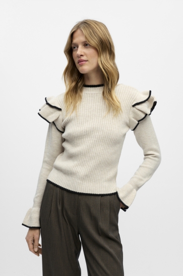 Object Trui OBJAKI L/S RE NEW KNIT PULLOVER 142 23048613 WHITE SAND/MELANGE W. BLACK