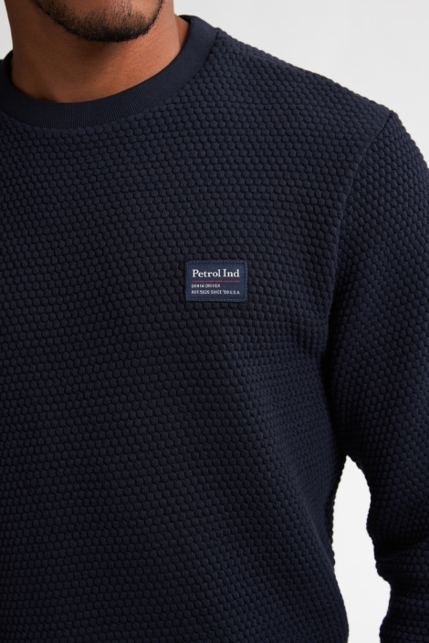 Petrol Industries blauwe heren trui | Close up
