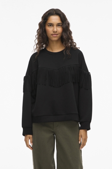 Vila Trui VIREFLECT L/S O-NECK FRINGE SWEATSH 14109498 BLACK BEAUTY