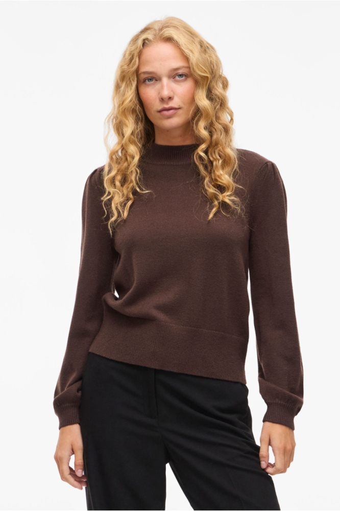 Vila bruine dames trui | Model vooraanzicht