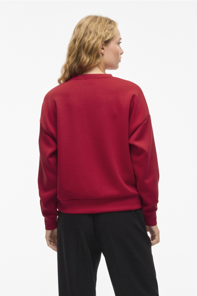 Vila rode dames sweater | Model achteraanzicht