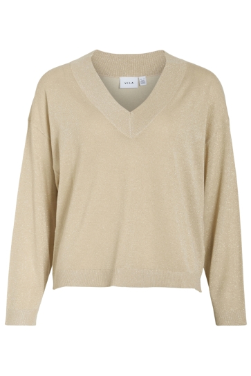 Vila Trui VIGINNY V-NECK L/S GLITTER KNIT TOP 14110464 Frosted Almond/LIGHT GOLD