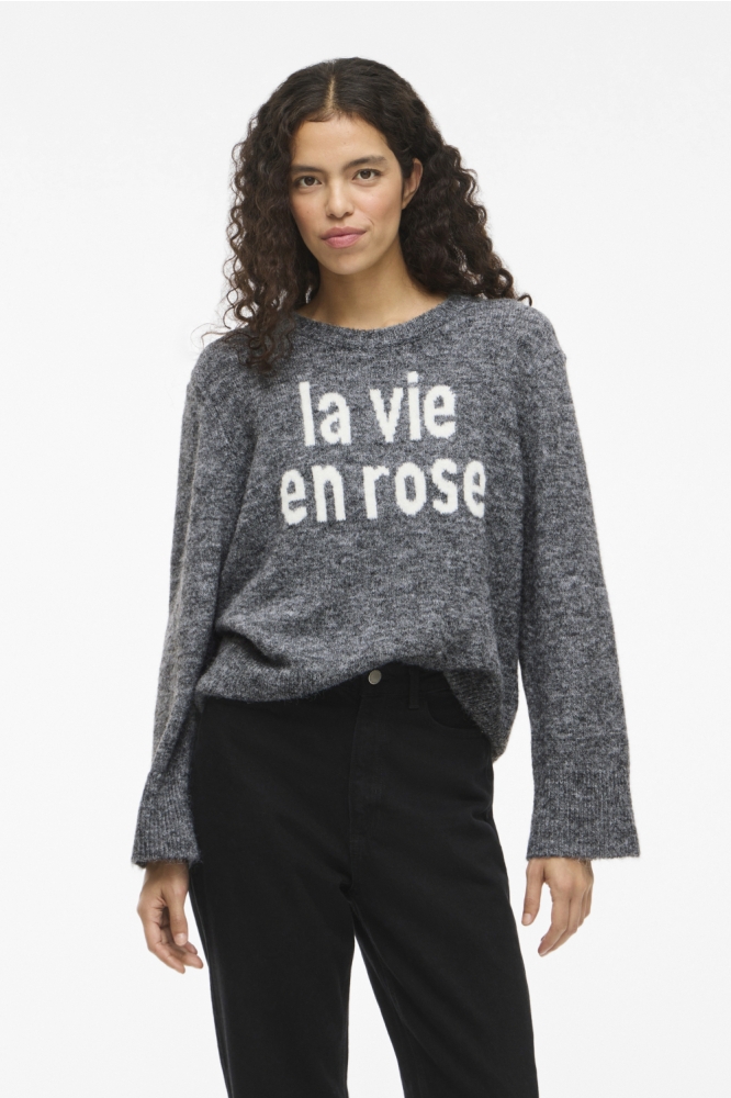 Vila grijze dames trui | Model vooraanzicht