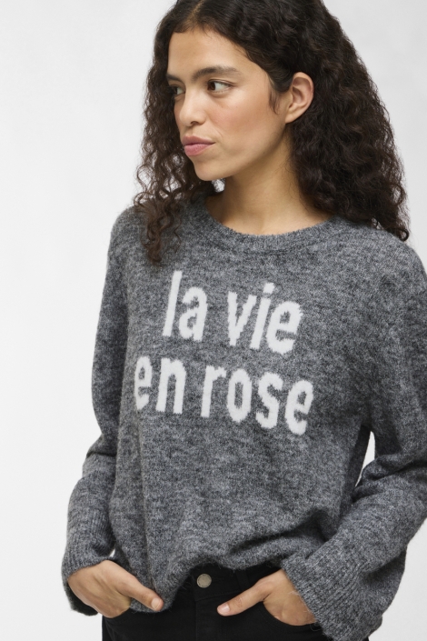 Vila grijze dames trui | Model zijaanzicht