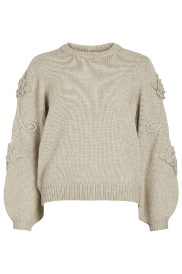 Vila Trui VIFAYE O-NECK L/S EMBRODIERY KNIT T 14109975 CEMENT