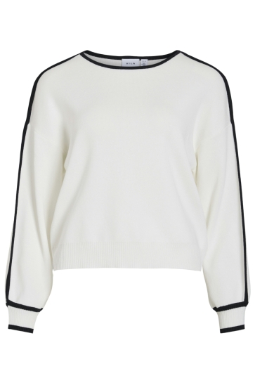 Vila VILOCA O-NECK L/S STRIPE KNIT TOP 14110915 WHITE ALYSSUM/BLACK LINE