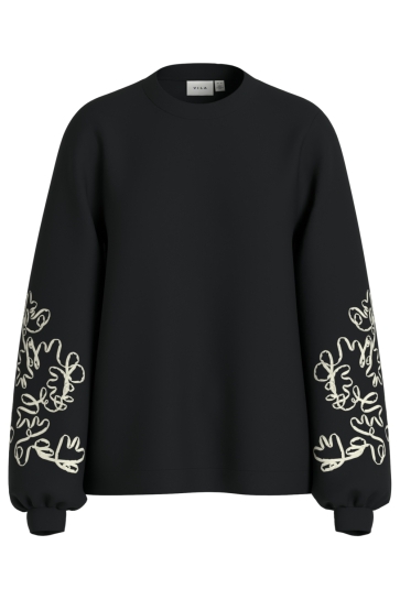 Vila Trui VISIFFI EMB O-NECK L/S SWEAT/LC 14113169 BLACK BEAUTY/BIRCH EMB