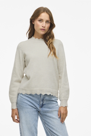 Vila Trui VINIKOLINA O-NECK L/S KNIT TOP - NO 14106419 SUPER LIGHT NATURAL MELANGE