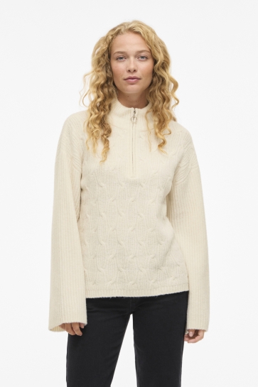 Vila Trui VILASSIA L/S HIGH NECK ZIPPER TOP - 14109029 BIRCH