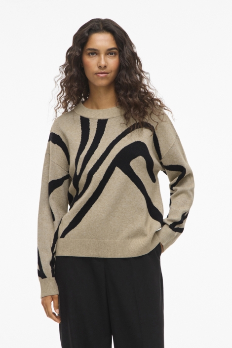 Vila beige dames trui | Model vooraanzicht