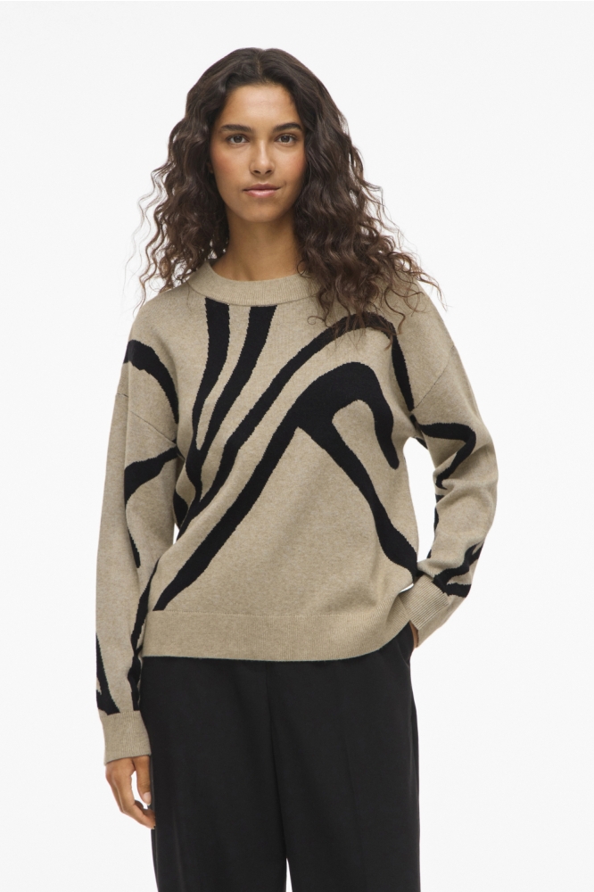 Vila beige dames trui | Model vooraanzicht