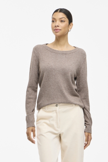 Vila viril o-neck l/s knit top - noos Camel