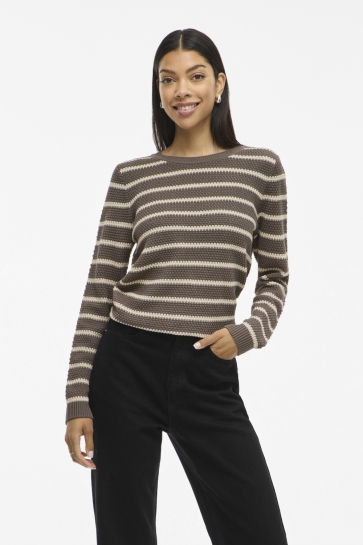 Vila Trui VIDALO O-NECK L/S STRIPE KNIT TOP- 14101685 Falcon/SANDSHELL