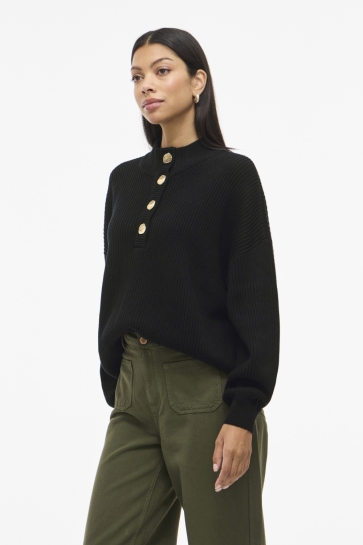 Vila VICHING CREW NECK L/S KNIT TOP - NO 14106387 BLACK BEAUTY