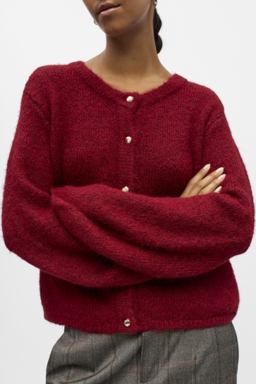 Object Vest OBJSAGGIA RE L/S KNIT CARDIGAN NOOS 23046886 KARANDA RED/MELANGE