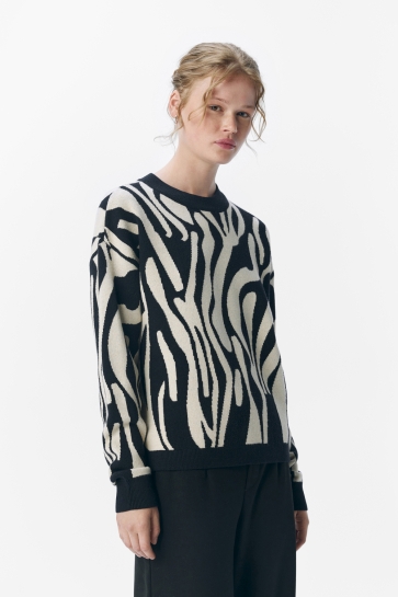 Object Trui OBJRAY LO L/S KNIT PULLOVER AOP NOO 23044642 Black/Sandshell