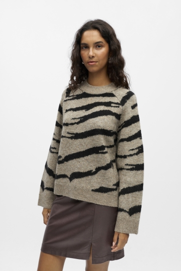 Object OBJDIANA LS RE O-NECK KNIT NOOS 23046897 Morel/ Black zebr