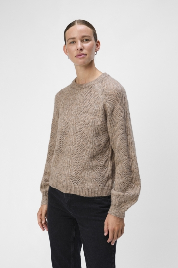 Object Trui OBJFLORA RE L/S KNIT PULLOVER NOOS 23044646 DESERT TAUPE/MELANGE