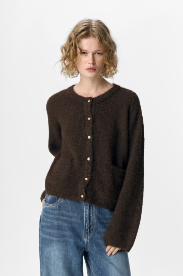 Object Vest OBJSAGGIA RE L/S KNIT CARDIGAN NOOS 23046886 SEAL BROWN/MELANGE