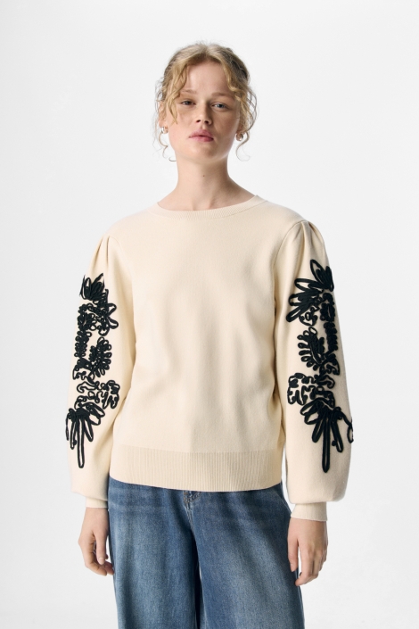 Object beige dames sweater | Model vooraanzicht