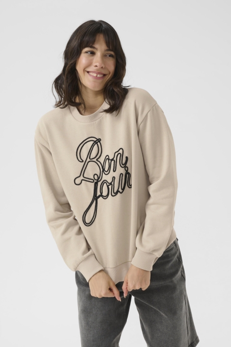 Kaffe beige dames sweater | Model vooraanzicht