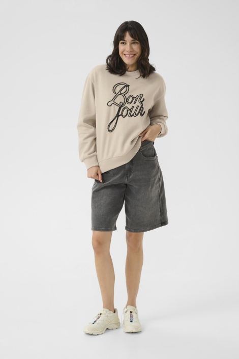 Kaffe beige dames sweater | Model vooraanzicht