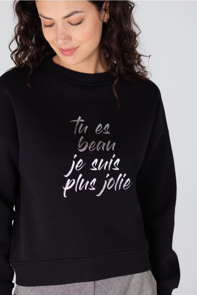 Juffrouw Jansen zwarte dames sweater | Close up