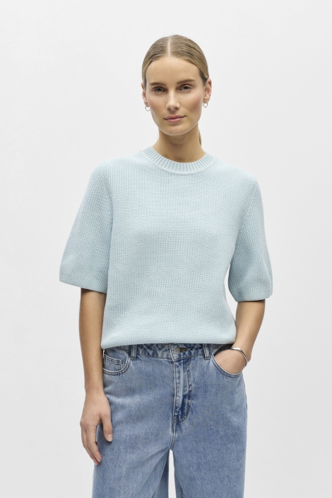 Object blauwe dames trui | Model vooraanzicht