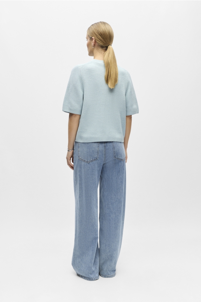 Object blauwe dames trui | Model achteraanzicht