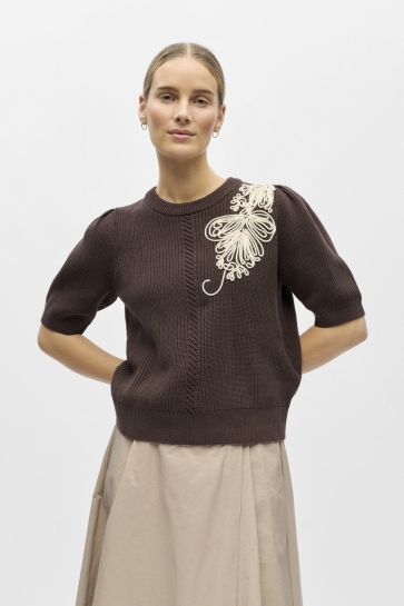 Object OBJSTAR SS RE KNIT PULLOVER 143 23048339 SEAL BROWN/WHITE SAND DECO