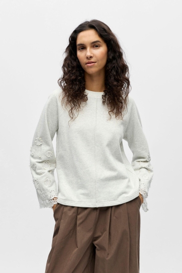 Object Trui OBJKIMIA LS RE SWEAT SHIRT 143 23048409 Light Grey Mel/White