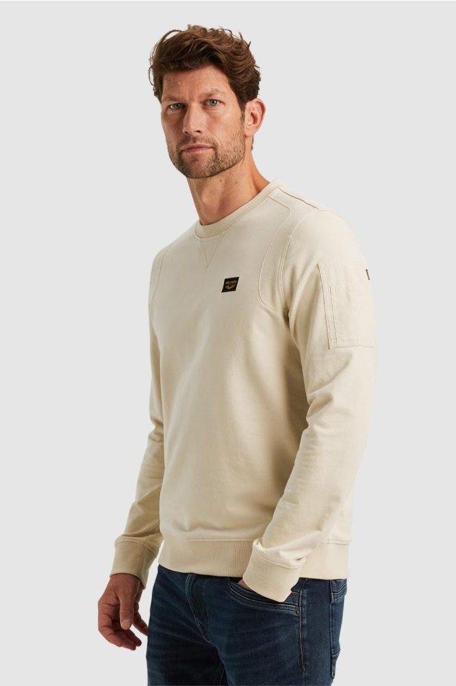 PME legend beige heren sweater | Model zijaanzicht