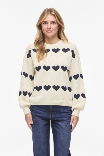 Vila Trui VIJAMILLA L/S O-NECK JACQUARD KNIT 14113594 BIRCH/NAVY BLAZER