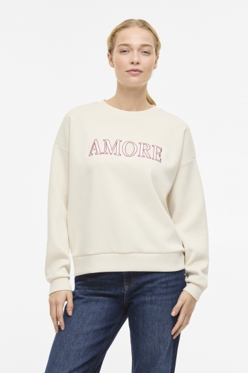 Vila VIREFLECT LOVE O-NECK L/S TOP 14113268 BIRCH/EMB CHERRY