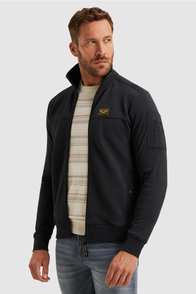 PME legend blauwe heren vest | Model zijaanzicht