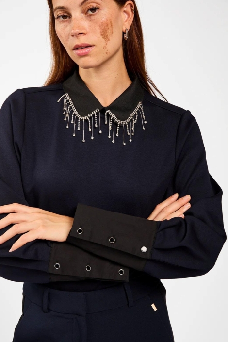 Aaiko blauwe dames sweater | Close up