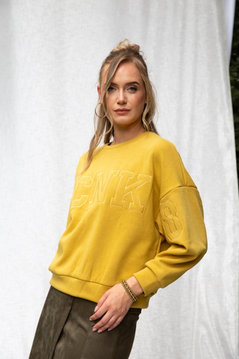 I-coni-K gele dames sweater | Model vooraanzicht