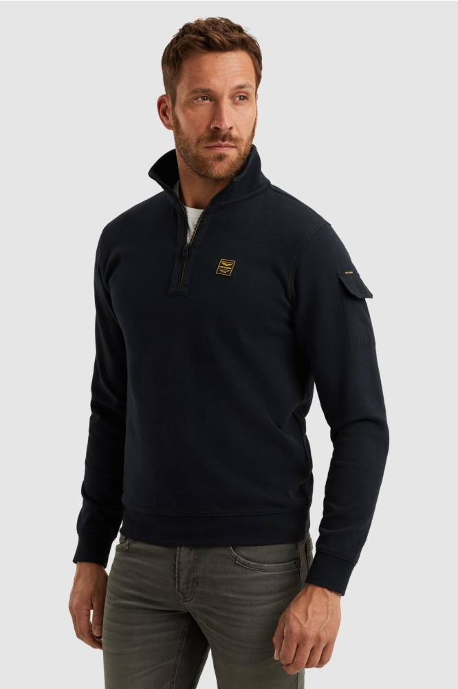 PME legend blauwe heren sweater | Model zijaanzicht