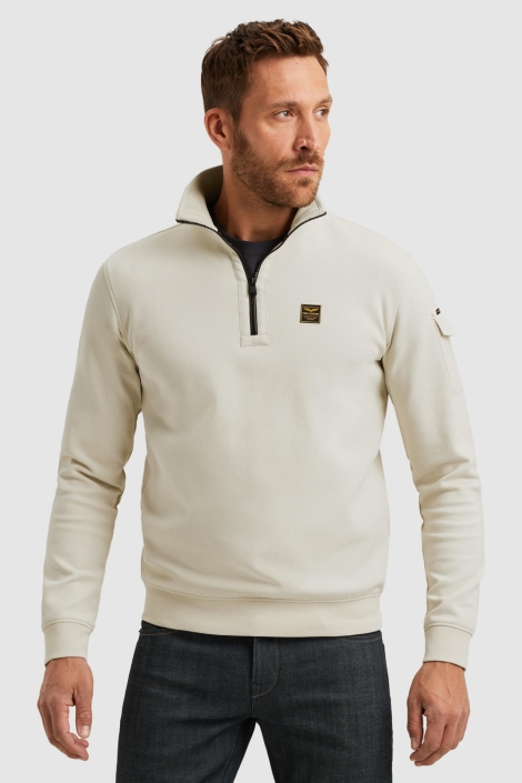 PME legend beige heren sweater | Model vooraanzicht