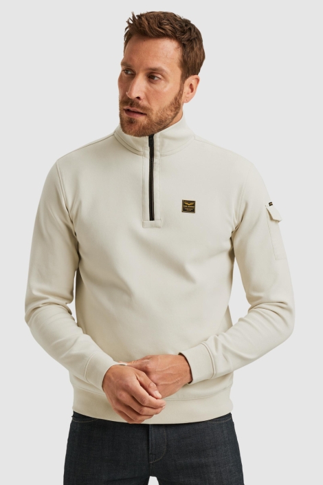 PME legend beige heren sweater | Model vooraanzicht